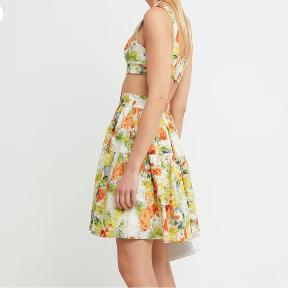 O.P.T Reese Set Crop Top High Waist Skirt Tropical Vaca Floral Watercolor XS NWT - Picture 8 of 8